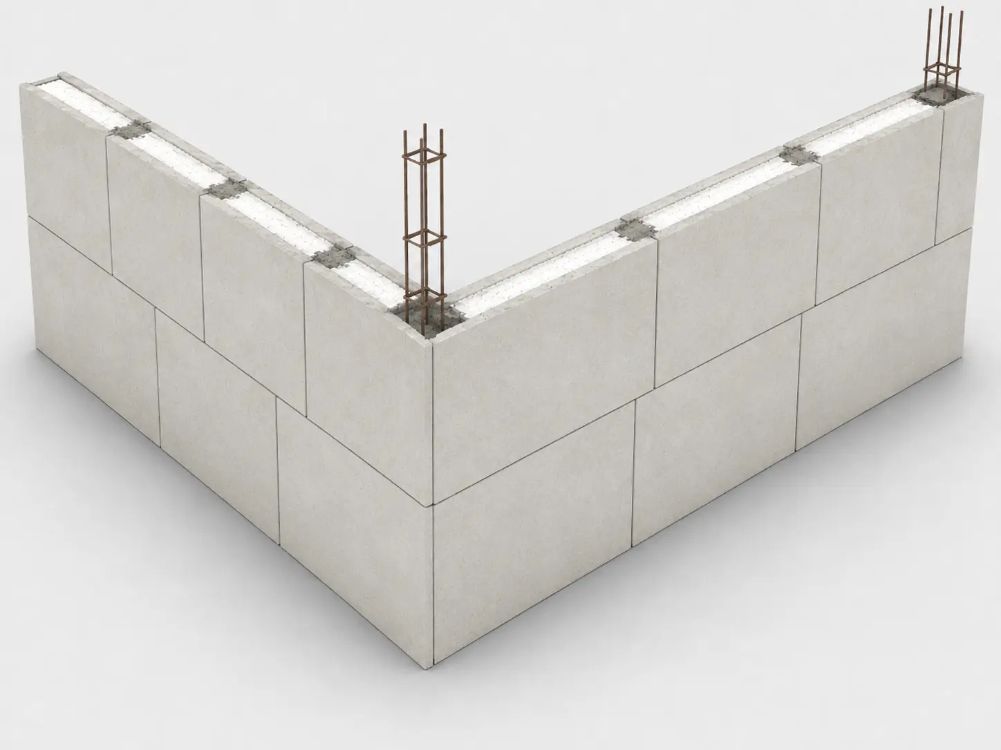 Canto de parede Hiatus com armadura vertical da coluna posicionada entre as faces de microconcreto