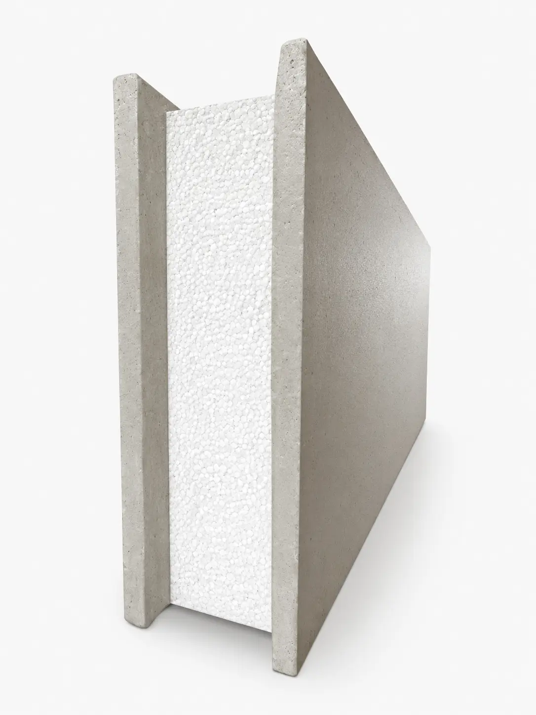 Bloco Hiatus com a seção aberta: placa de microconcreto, núcleo de EPS e placa de microconcreto